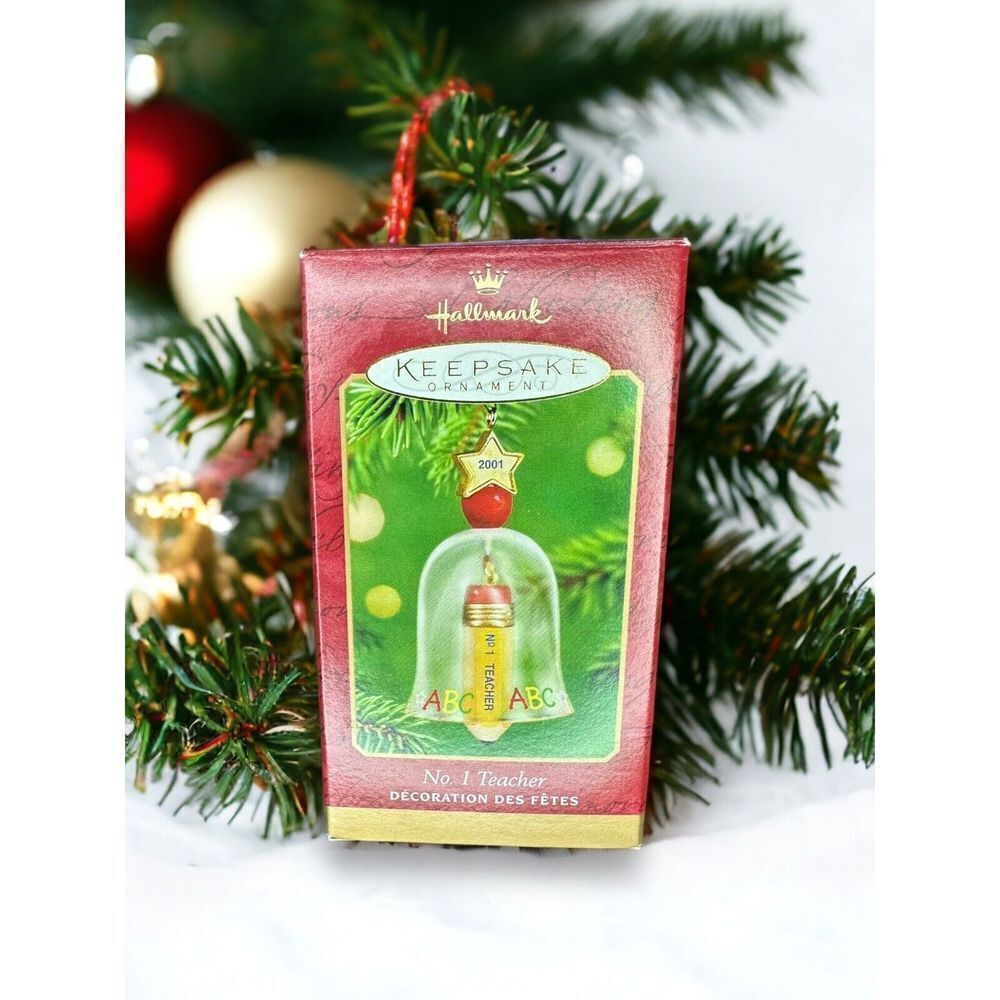 Hallmark 2001 Number 1 Teacher Bell Ornament Anniversary Retirement Holiday Gift